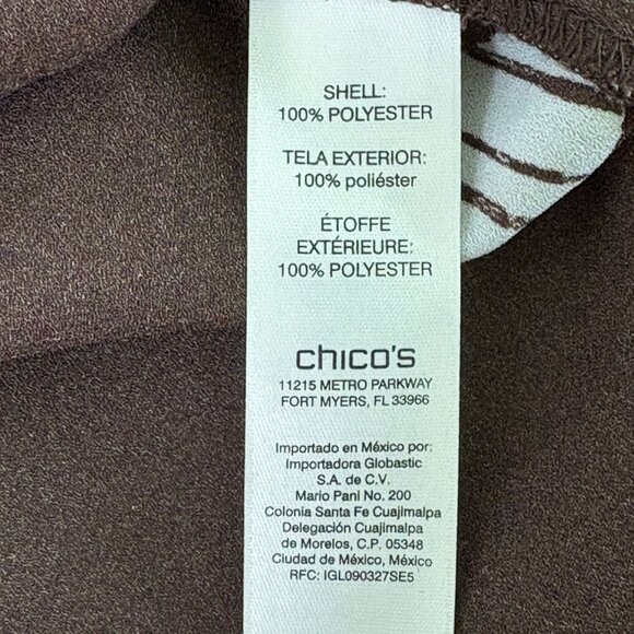 Chicos Top Womens 2 Us L Brown White Circles Geometric Slit Tie Sleeve 1/4 Zip - Picture 7 of 13